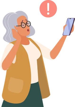 Anciana usando teléfono inteligente  Ilustración