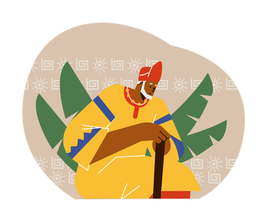 Anciano africano con traje tradicional  Ilustración
