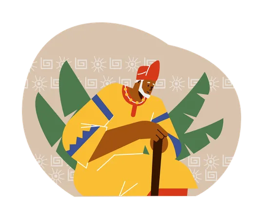 Anciano africano con traje tradicional  Ilustración