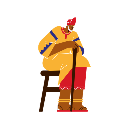 Anciano africano sentado en un taburete  Ilustración