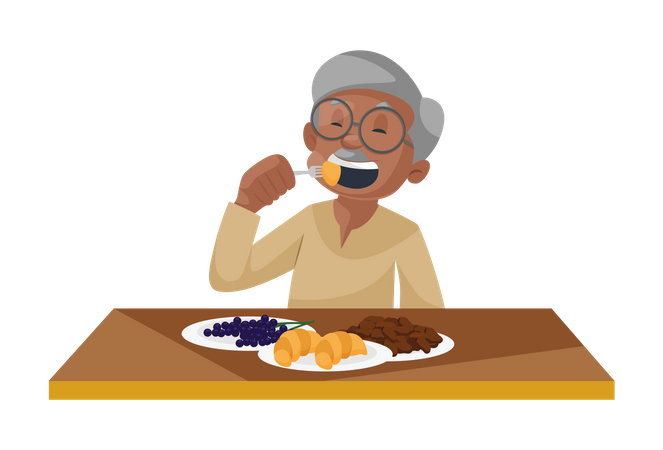 Anciano almorzando  Ilustración