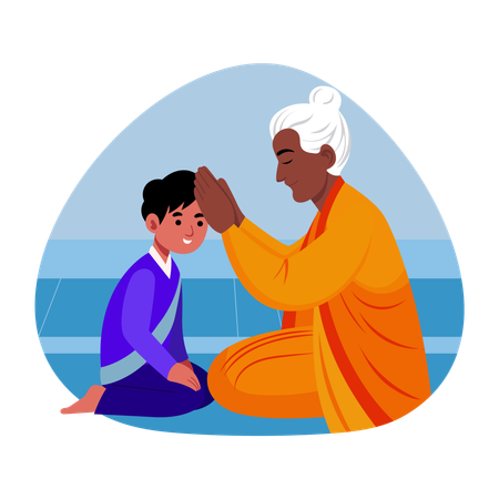 Hombre mayor bendiciendo a un niño  Ilustración
