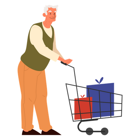 Anciano con carrito de compras  Illustration