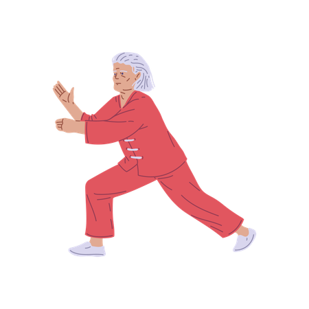 Anciano concentrado haciendo movimientos de Tai Chi  Ilustración