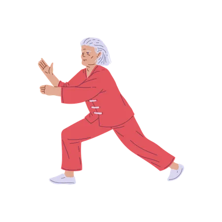 Anciano concentrado haciendo movimientos de Tai Chi  Ilustración