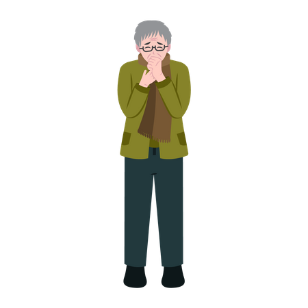 Anciano estornudando con secreción nasal  Ilustración
