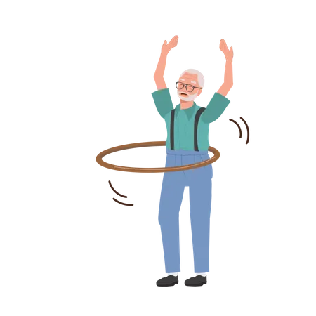 Feliz anciano con Hula Hoop  Ilustración