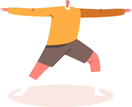 Anciano haciendo estiramientos de yoga  Ilustración