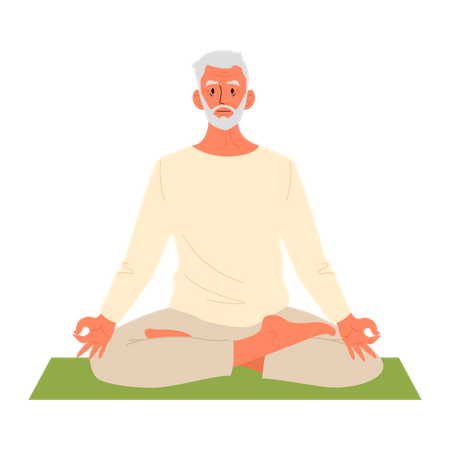 Anciano haciendo meditación  Ilustración