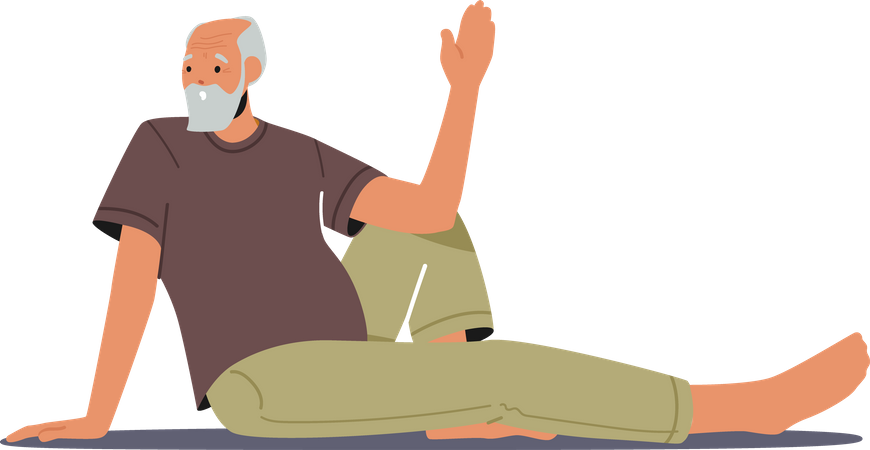 Anciano haciendo Yoga Asana  Ilustración