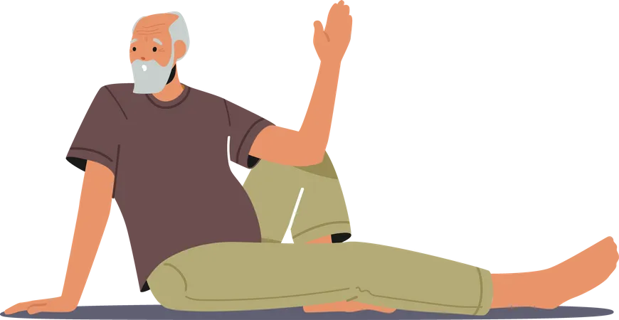 Anciano haciendo Yoga Asana  Ilustración