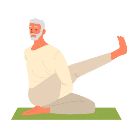 Anciano haciendo estiramientos de yoga  Ilustración