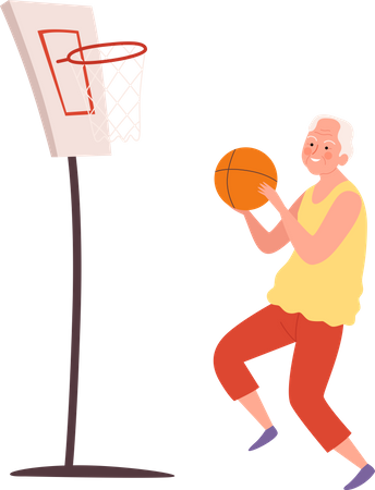 Anciano jugando baloncesto  Ilustración