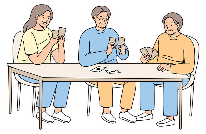 Juego de mesa de naipes para personas mayores  Ilustración