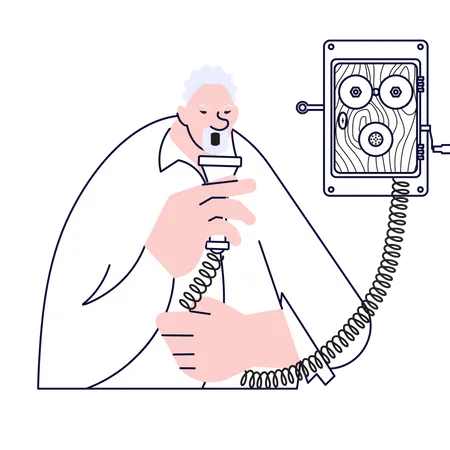 Anciano llamando por teléfono retro  Ilustración