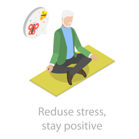 Anciano haciendo meditación para reducir el estrés.  Ilustración