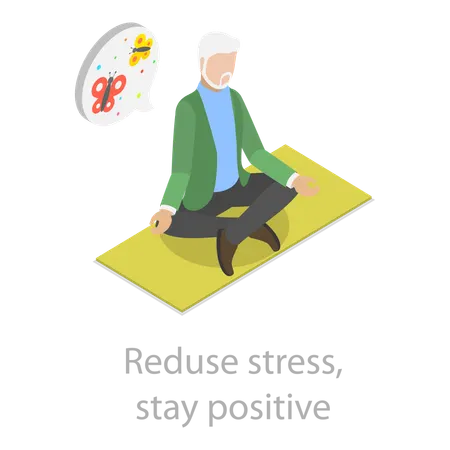 Anciano haciendo meditación para reducir el estrés.  Ilustración