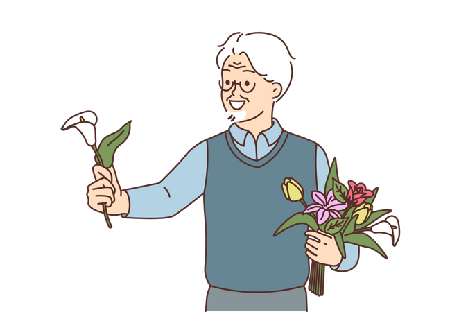 Anciano ofreciendo flor  Ilustración