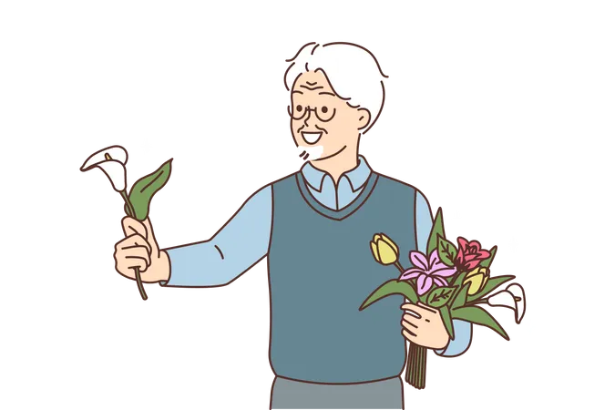 Anciano ofreciendo flor  Ilustración