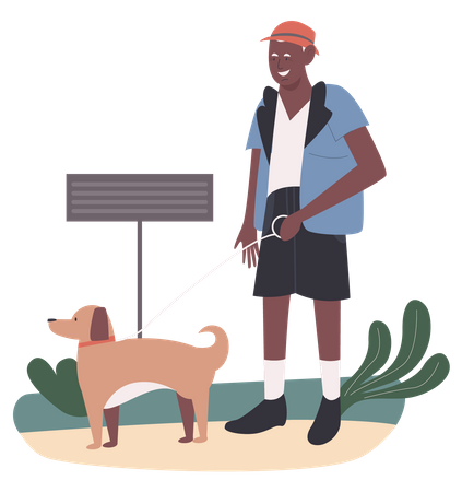 Anciano paseando perro mascota  Ilustración
