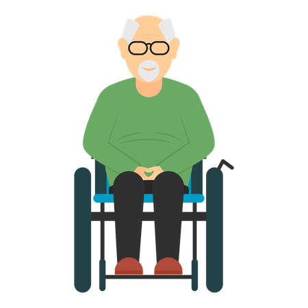 Anciano sentado en silla de ruedas con discapacidad  Ilustración