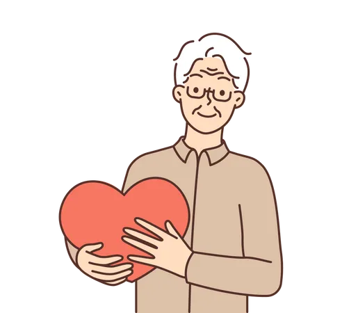 Anciano sosteniendo el corazón  Ilustración