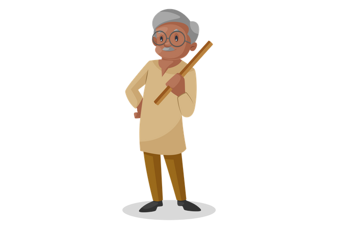 Anciano sosteniendo un palo en la mano  Ilustración