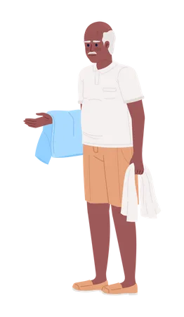 Anciano sosteniendo toallas recién lavadas  Ilustración