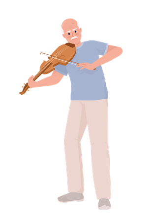 Anciano tocando violín instrumento musical  Ilustración
