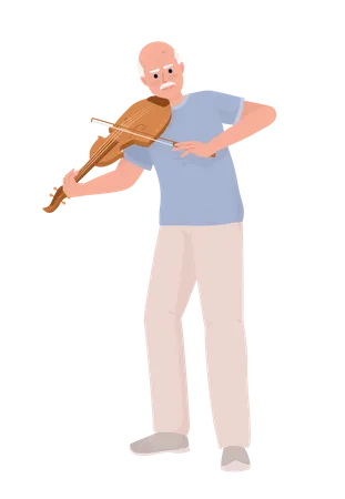 Anciano tocando violín instrumento musical  Ilustración