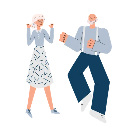 Viejo y mujer bailando  Ilustración