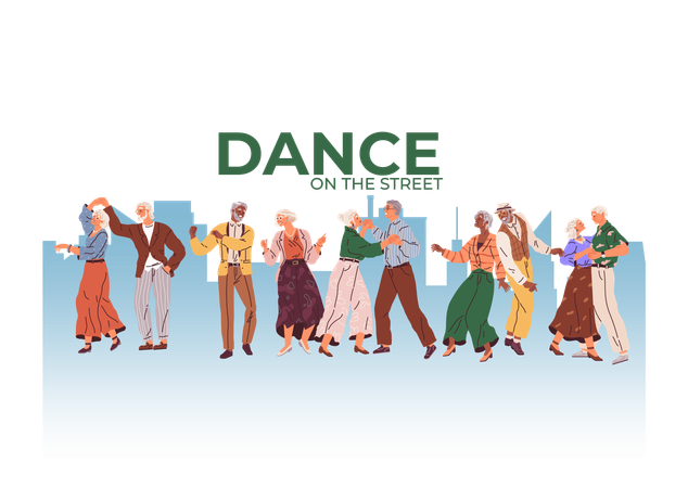 Ancianos bailando en la calle  Ilustración