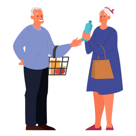 Personas mayores de compras en el supermercado  Ilustración