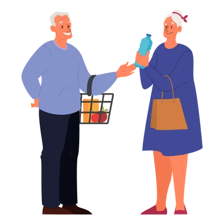 Personas mayores de compras en el supermercado  Ilustración