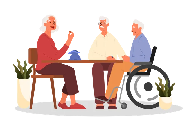 Ancianos felices jugando bingo juntos  Ilustración