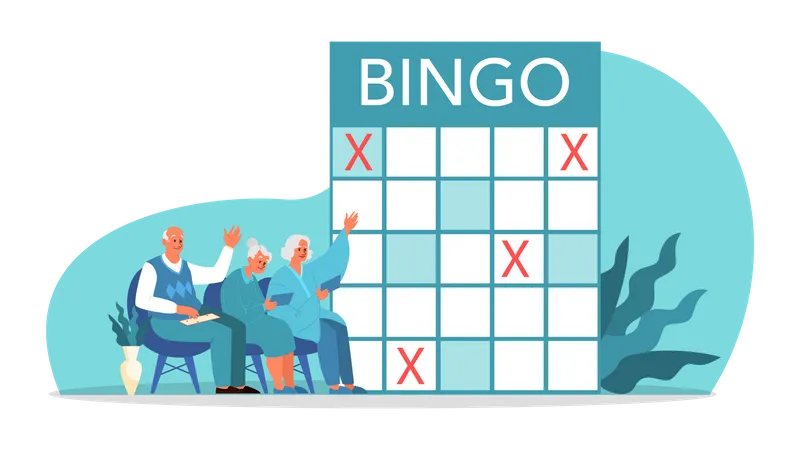 Ancianos jugando bingo  Ilustración