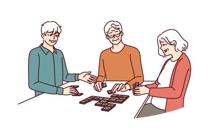 Ancianos jugando mahjong  Ilustración