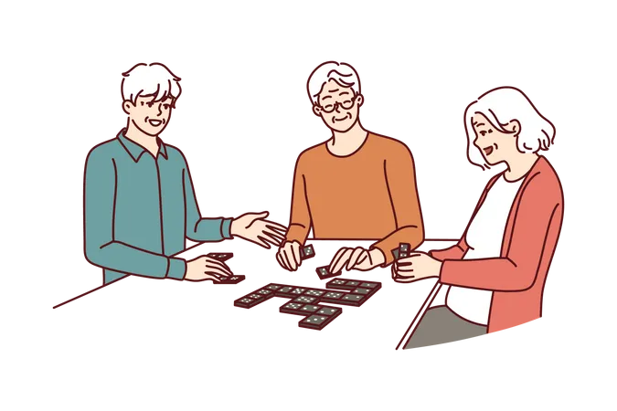 Ancianos jugando mahjong  Ilustración