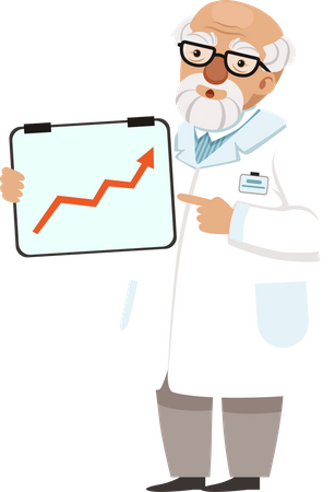 Ancien scientifique de laboratoire montrant un graphique de recherche  Illustration