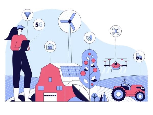 Ancien utilisateur d'outils d'agriculture intelligente sur le réseau 5G  Illustration