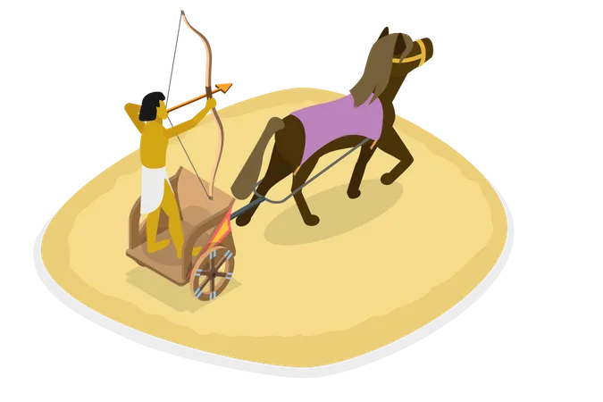 3 D Isometric Flat Vector Conceptual Illustration Of Egyptian Chariot Ancient Archer Riding A Horse Illustration