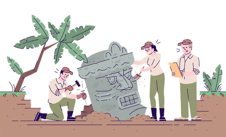 Ancient culture archeological study using hammer and chisel  Illustration