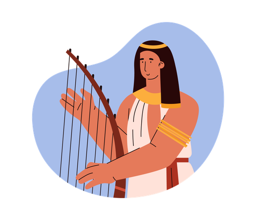 Ancient egyptian musician with harp  Illustration