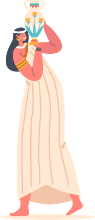 Ancient Egyptian Woman Gracefully Carries Jug Balanced On Her Shoulder  Illustration