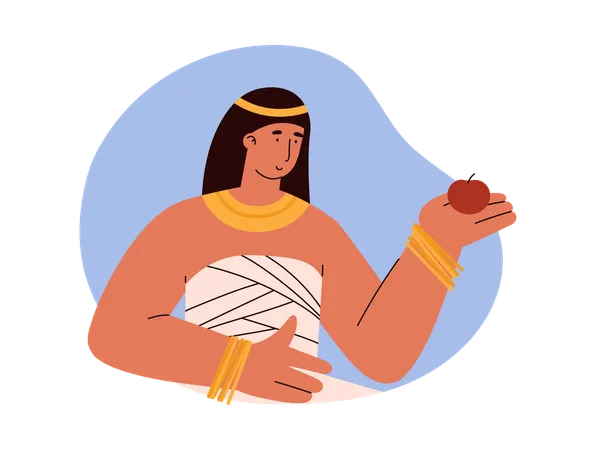 Ancient egyptian woman in national clothes and gold jewelry  Illustration