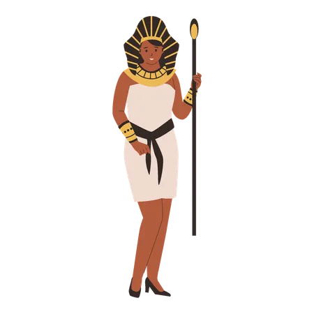 Ancient Egyptian woman standing with  Spear  Illustration