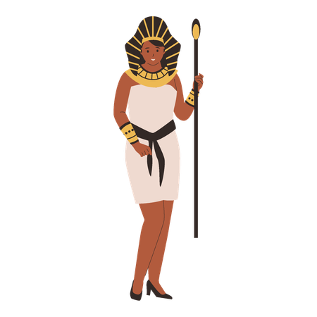 Ancient Egyptian woman standing with  Spear  Illustration