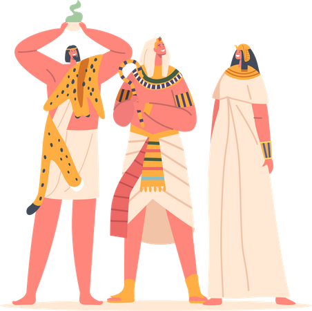 Ancient Egyptians Shaman and Pharaoh and Woman Illustration