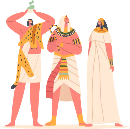Ancient Egyptians Shaman and Pharaoh and Woman Illustration