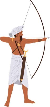 Ancient Indian warrior archer character wearing traditional native clothes with weapon  Illustration